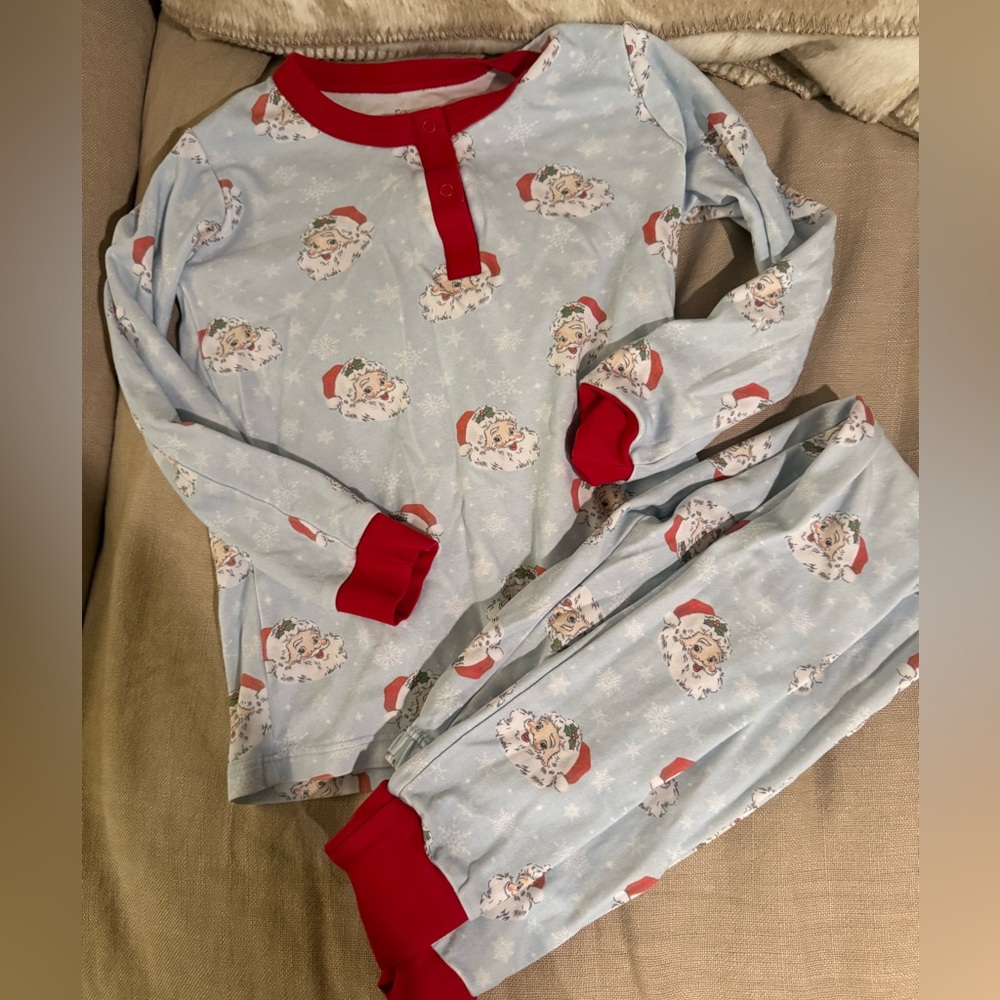 Smockingbird Boys Christmas Vintage Santa Pajama set Blue size 7